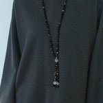 Obsidian & White Crystal Tassel Long Necklace - floysun