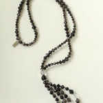 Obsidian & White Crystal Tassel Long Necklace - floysun