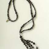 Obsidian & White Crystal Tassel Long Necklace - floysun