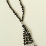Obsidian & White Crystal Tassel Long Necklace - floysun