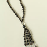 Obsidian & White Crystal Tassel Long Necklace - floysun