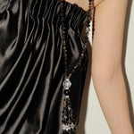 Obsidian & White Crystal Tassel Long Necklace - floysun