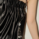 Obsidian & White Crystal Tassel Long Necklace - floysun