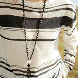 Obsidian & White Crystal Tassel Long Necklace - floysun