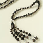 Obsidian & White Crystal Tassel Long Necklace - floysun