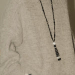 Obsidian & White Crystal Tassel Long Necklace - floysun