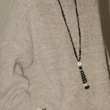 Obsidian & White Crystal Tassel Long Necklace - floysun
