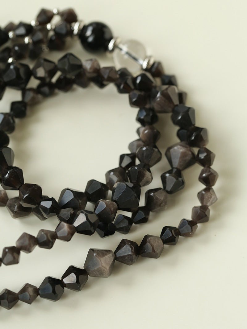 Obsidian & White Crystal Tassel Long Necklace - floysun