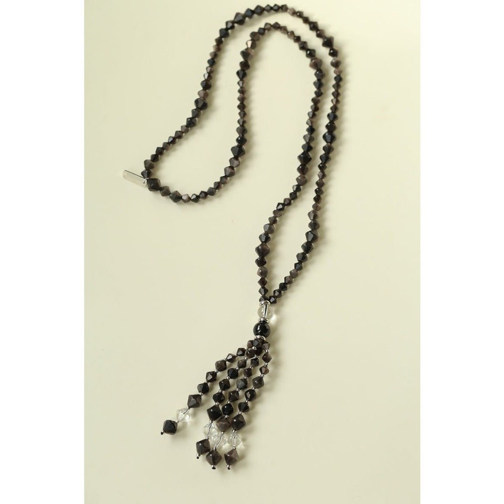Obsidian & White Crystal Tassel Long Necklace - floysun