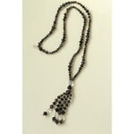 Obsidian & White Crystal Tassel Long Necklace - floysun