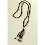 Obsidian & White Crystal Tassel Long Necklace - floysun