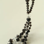 Obsidian & White Crystal Tassel Long Necklace - floysun