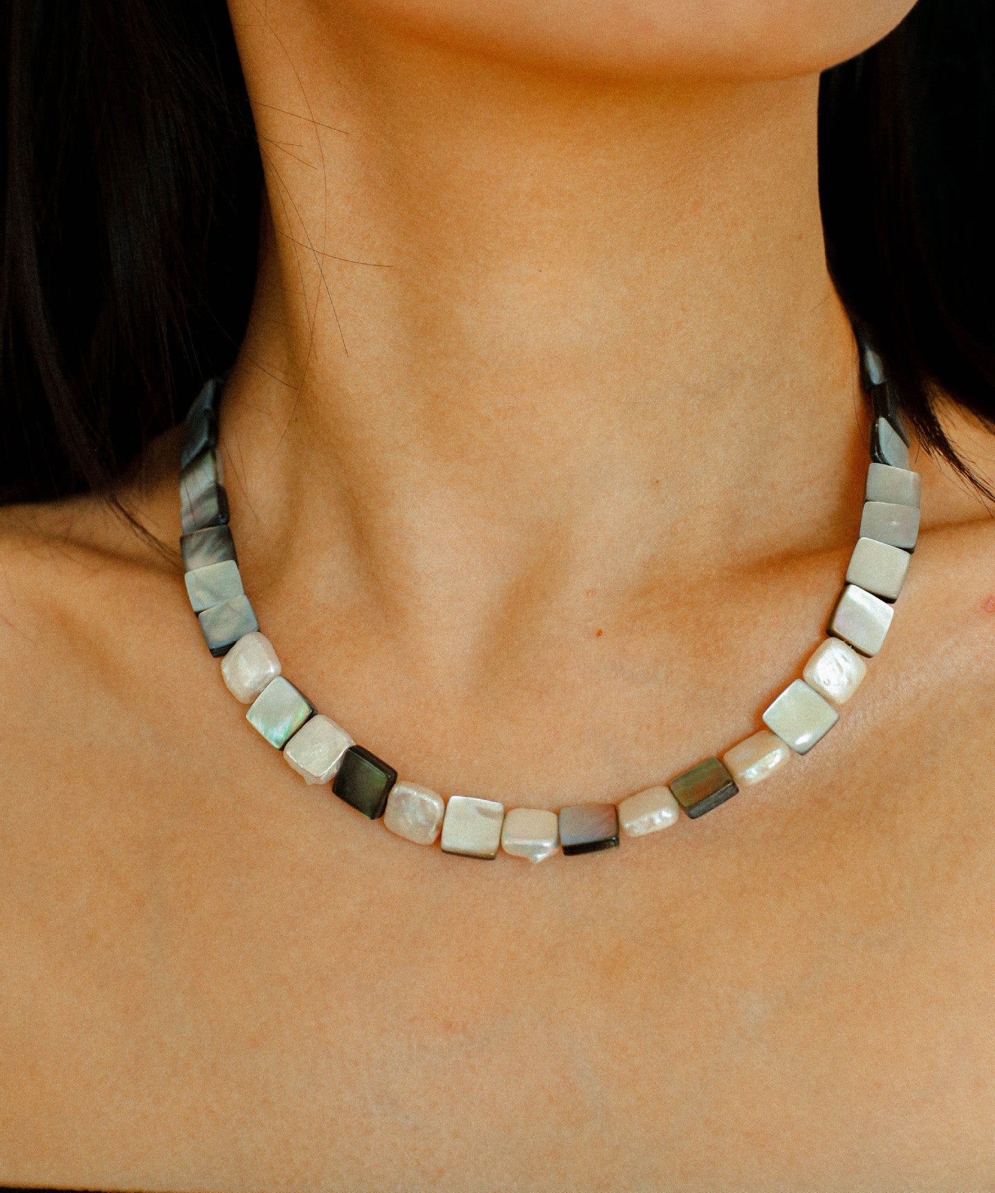 Ocean Mirage – Square Grey MOP & Baroque Pearl Beaded Necklace - floysun