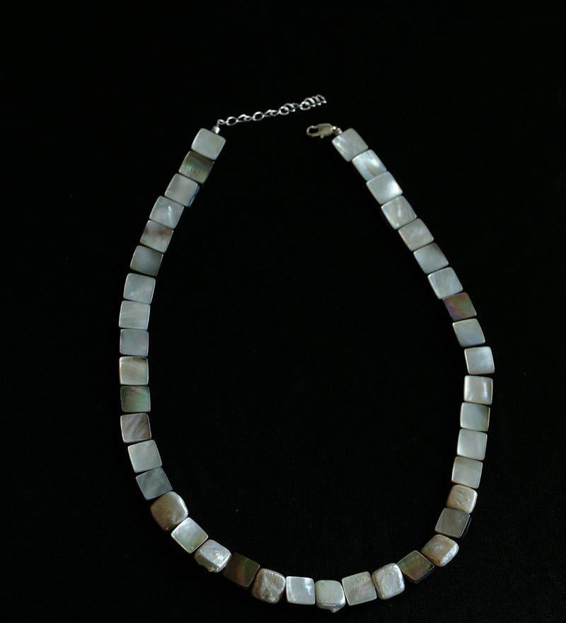 Ocean Mirage – Square Grey MOP & Baroque Pearl Beaded Necklace - floysun