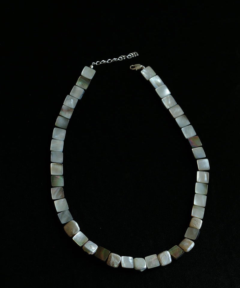 Ocean Mirage – Square Grey MOP & Baroque Pearl Beaded Necklace - floysun