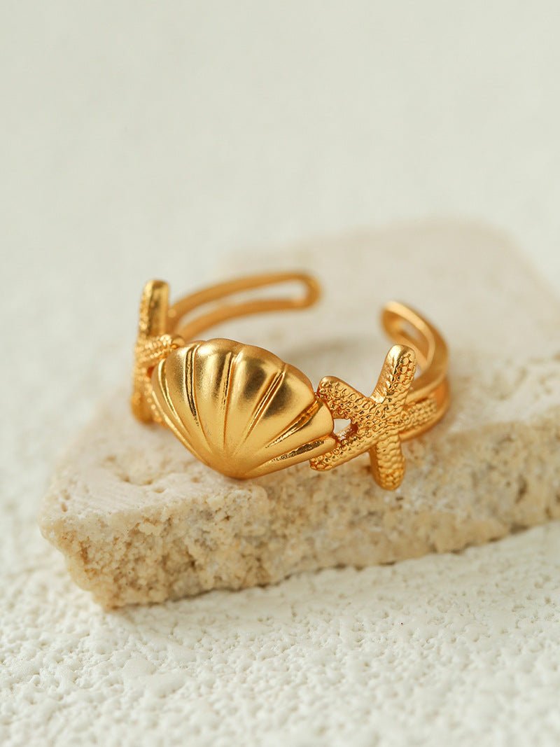 Ocean Seashell Conch Starfish Open Adjustable Rings - floysun
