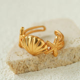 Ocean Seashell Conch Starfish Open Adjustable Rings - floysun