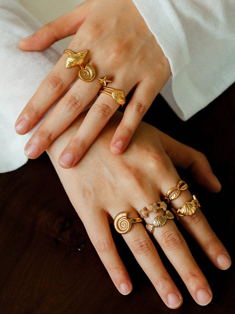 Ocean Seashell Conch Starfish Open Adjustable Rings - floysun