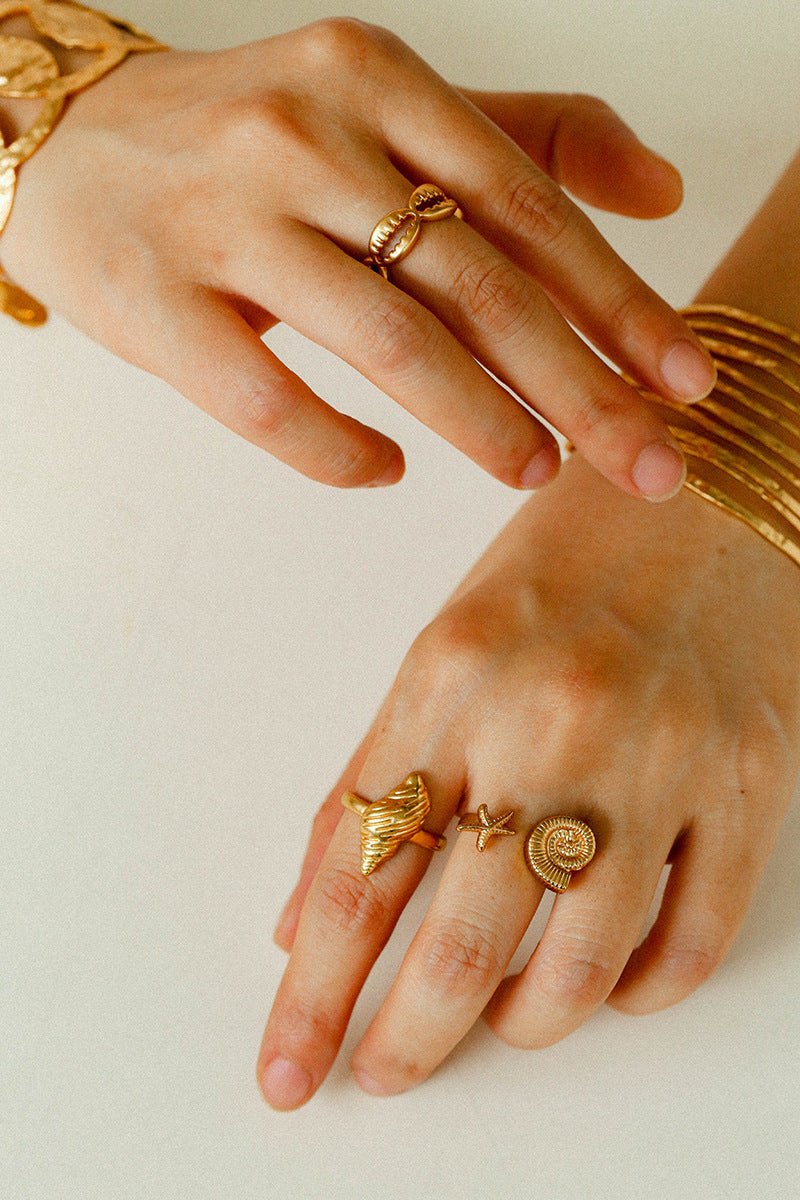 Ocean Seashell Conch Starfish Open Adjustable Rings - floysun
