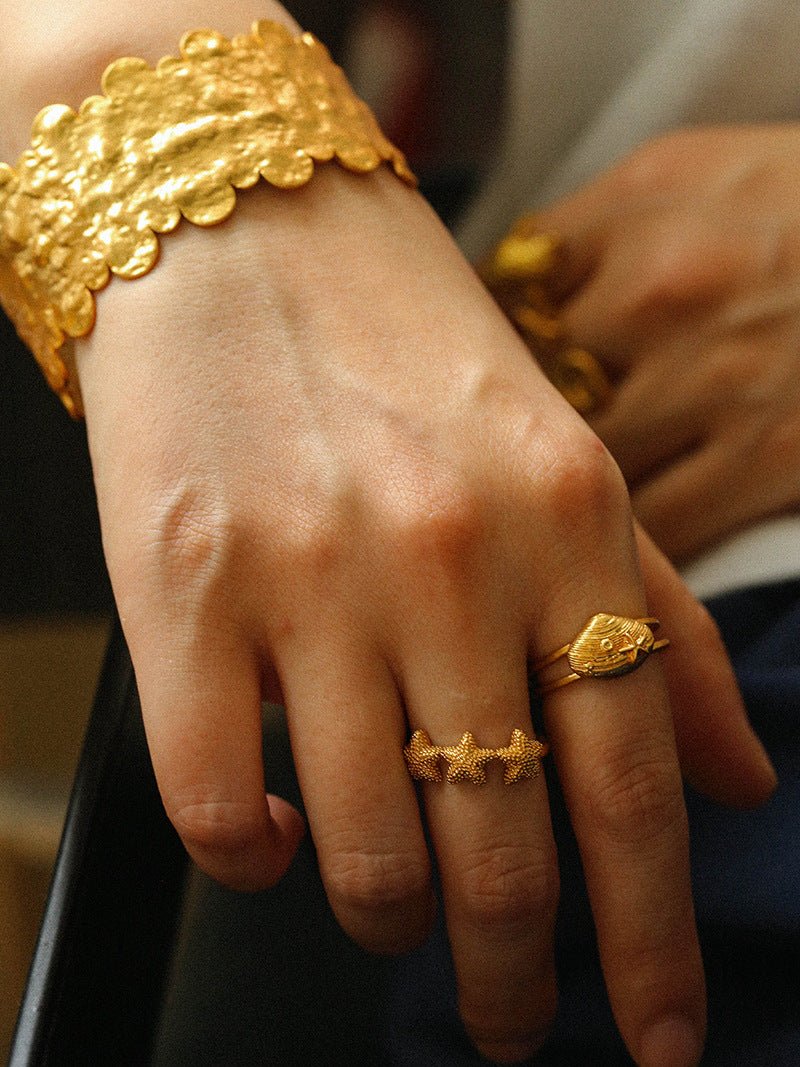 Ocean Seashell Conch Starfish Open Adjustable Rings - floysun