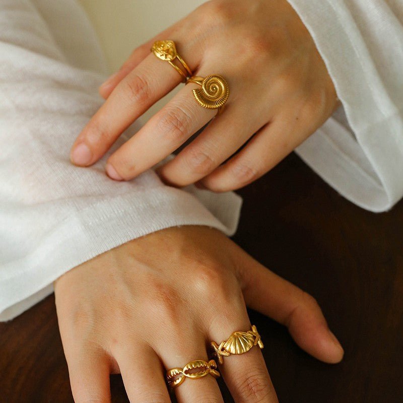 Ocean Seashell Conch Starfish Open Adjustable Rings - floysun