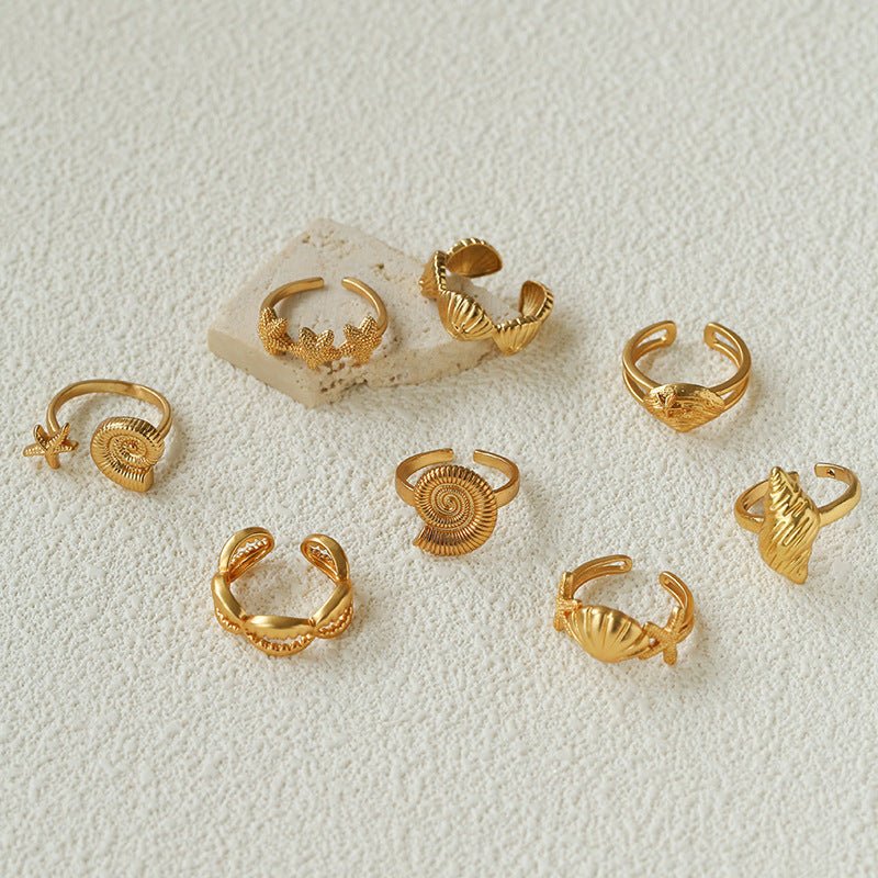 Ocean Seashell Conch Starfish Open Adjustable Rings - floysun