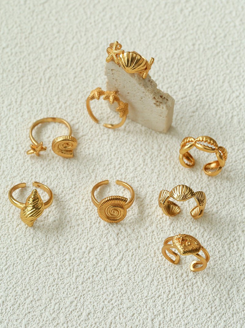 Ocean Seashell Conch Starfish Open Adjustable Rings - floysun