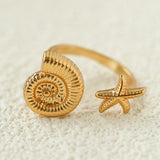 Ocean Seashell Conch Starfish Open Adjustable Rings - floysun