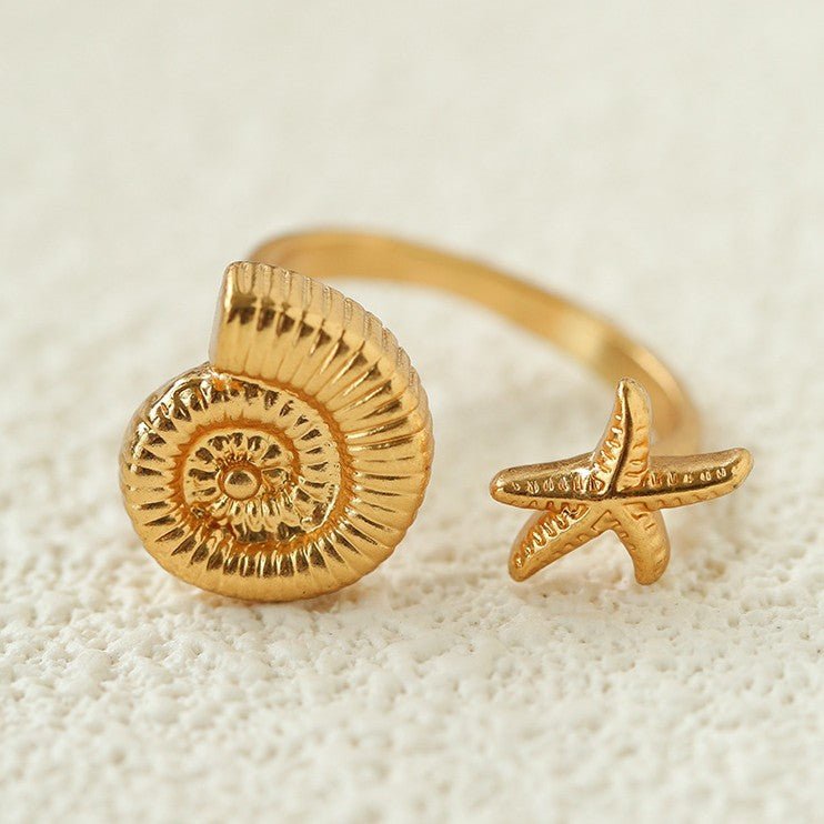 Ocean Seashell Conch Starfish Open Adjustable Rings - floysun