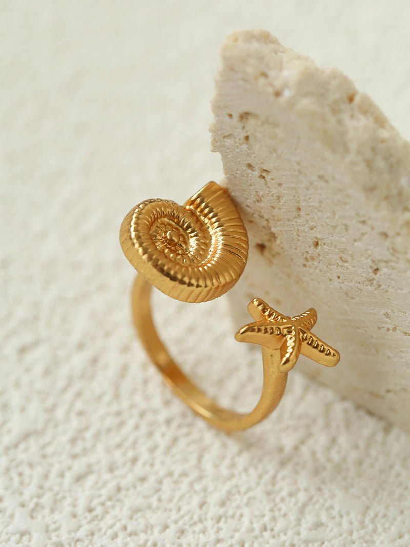 Ocean Seashell Conch Starfish Open Adjustable Rings - floysun