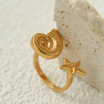 Ocean Seashell Conch Starfish Open Adjustable Rings - floysun