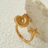 Ocean Seashell Conch Starfish Open Adjustable Rings - floysun