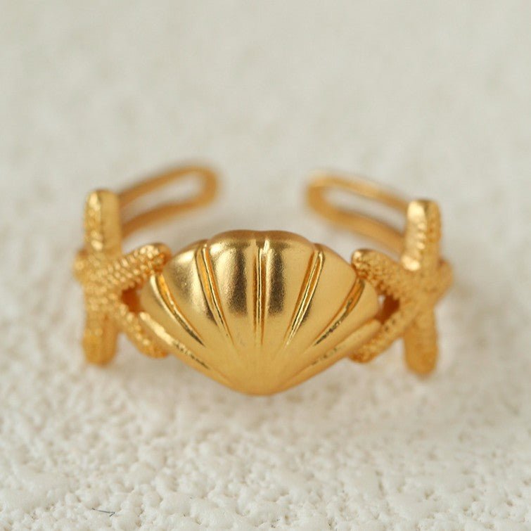 Ocean Seashell Conch Starfish Open Adjustable Rings - floysun