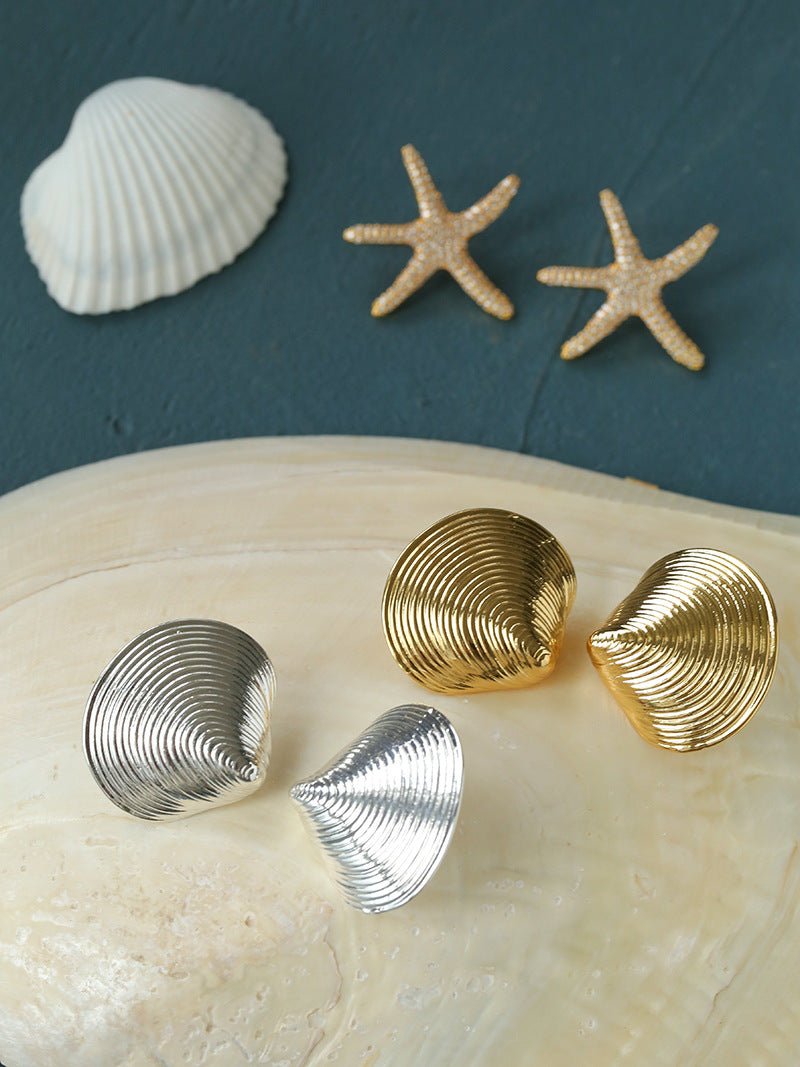 Ocean Style Shell & Paved Starfish Stud Earrings - floysun