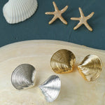 Ocean Style Shell & Paved Starfish Stud Earrings - floysun
