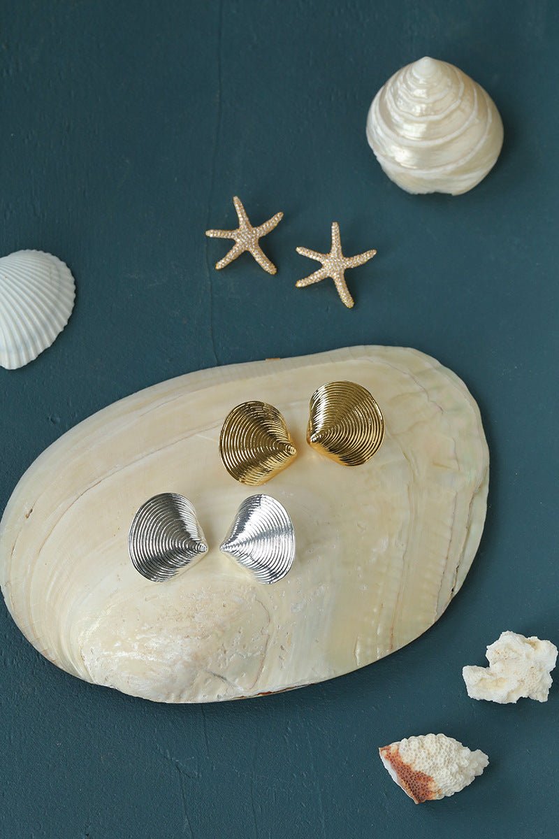 Ocean Style Shell & Paved Starfish Stud Earrings - floysun