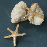 Ocean Style Shell & Paved Starfish Stud Earrings - floysun