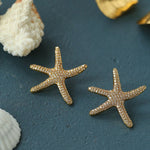 Ocean Style Shell & Paved Starfish Stud Earrings - floysun