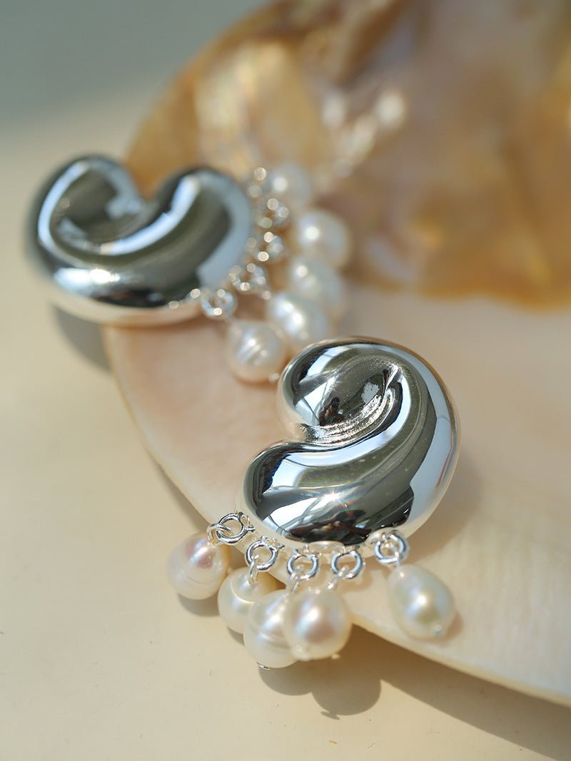 Ocean Style Spiral Shell Freshwater Pearl Tassel Earrings - floysun