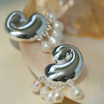 Ocean Style Spiral Shell Freshwater Pearl Tassel Earrings - floysun