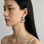 Ocean Style Spiral Shell Freshwater Pearl Tassel Earrings - floysun