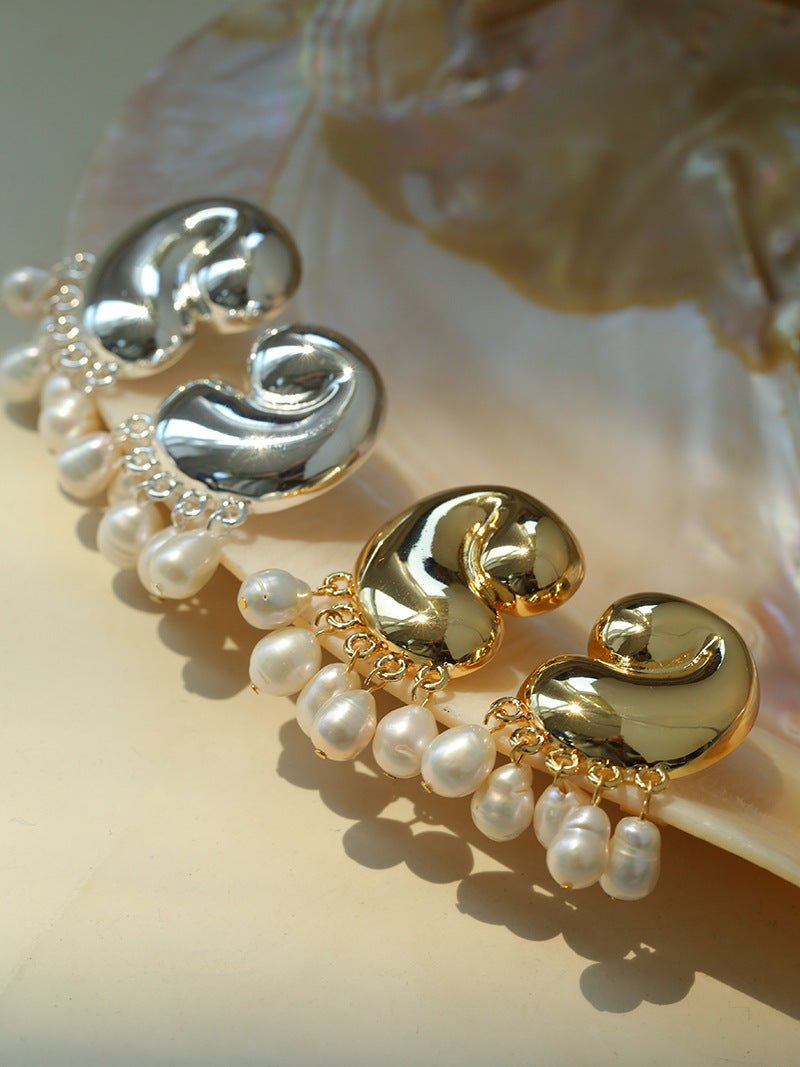 Ocean Style Spiral Shell Freshwater Pearl Tassel Earrings - floysun