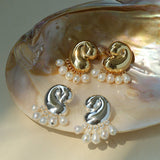 Ocean Style Spiral Shell Freshwater Pearl Tassel Earrings - floysun
