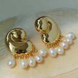 Ocean Style Spiral Shell Freshwater Pearl Tassel Earrings - floysun