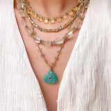 Oceanic Treasure Pendant | Vintage Lace Chain & Carved Amazonite Shell - floysun