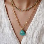Oceanic Treasure Pendant | Vintage Lace Chain & Carved Amazonite Shell - floysun