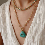 Oceanic Treasure Pendant | Vintage Lace Chain & Carved Amazonite Shell - floysun