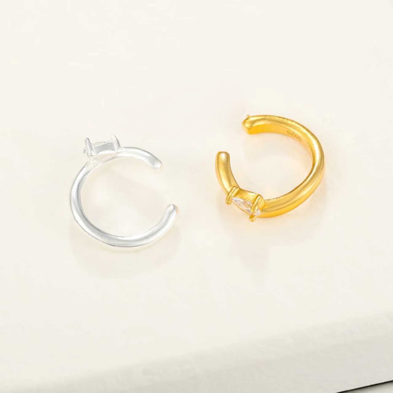 Organic Liquid Metal Ear Cuff - S925 Sterling Silver with Teardrop Zircon - floysun