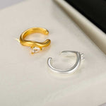 Organic Liquid Metal Ear Cuff - S925 Sterling Silver with Teardrop Zircon - floysun