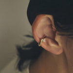 Organic Liquid Metal Ear Cuff - S925 Sterling Silver with Teardrop Zircon - floysun